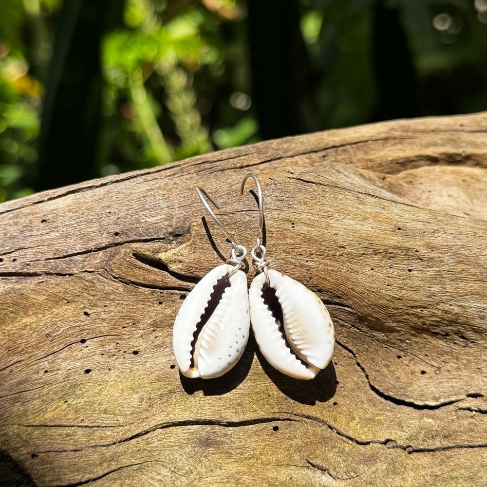 Sterling silver spotted cowrie wrapped earrings